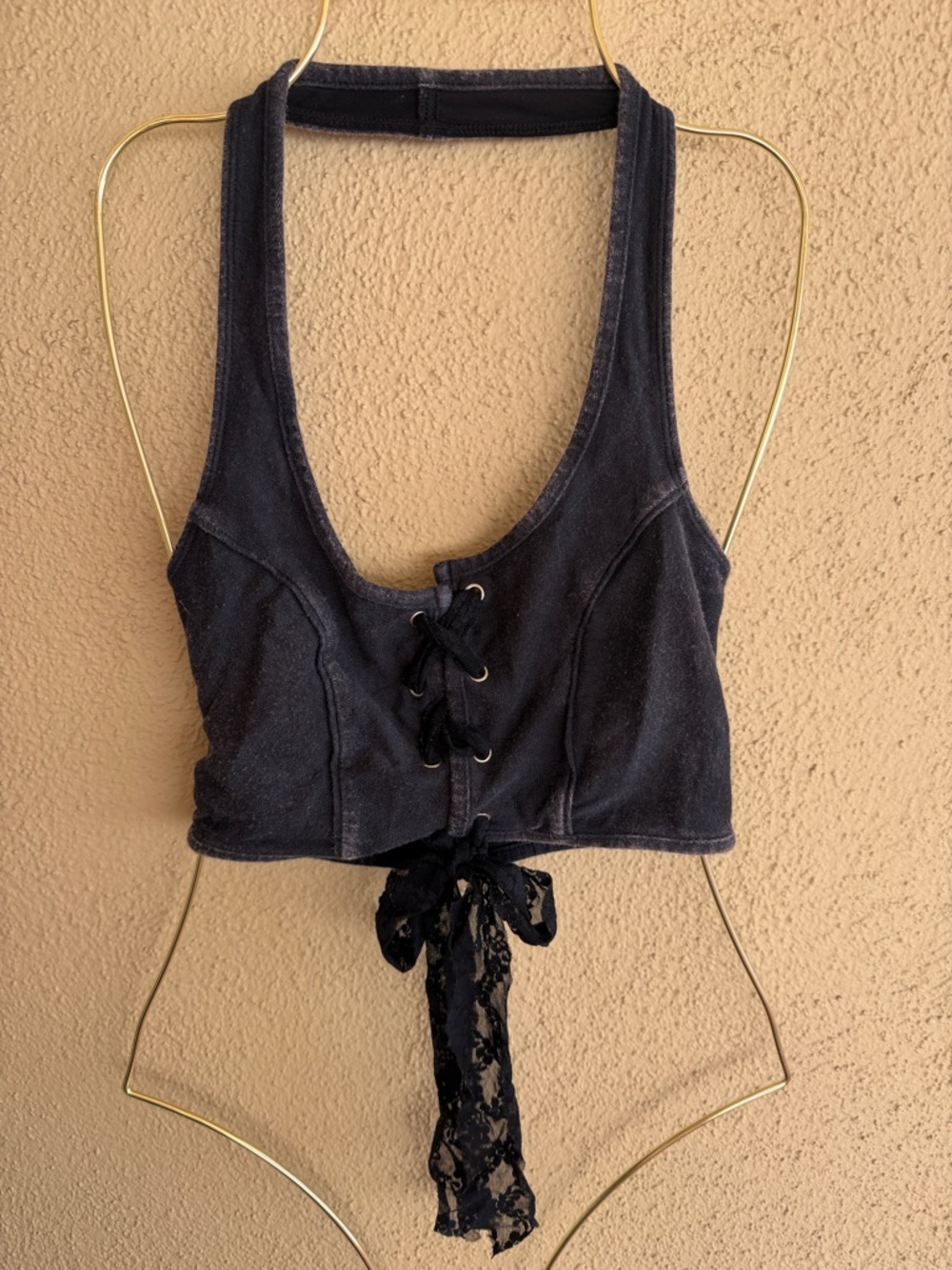 Free People faded Black corset Lace-Up Crop Top with front lace